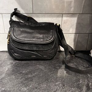 Fossil Black Textured Crossbody Bag
